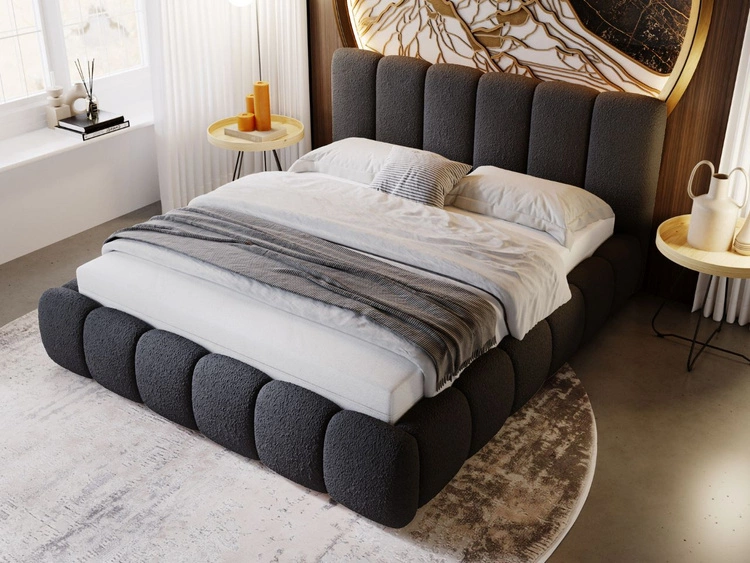 Polsterbett ohne Bettkasten mit Lattenrost 180x200 Cloud aus Bouclé-Stoff Schwarz