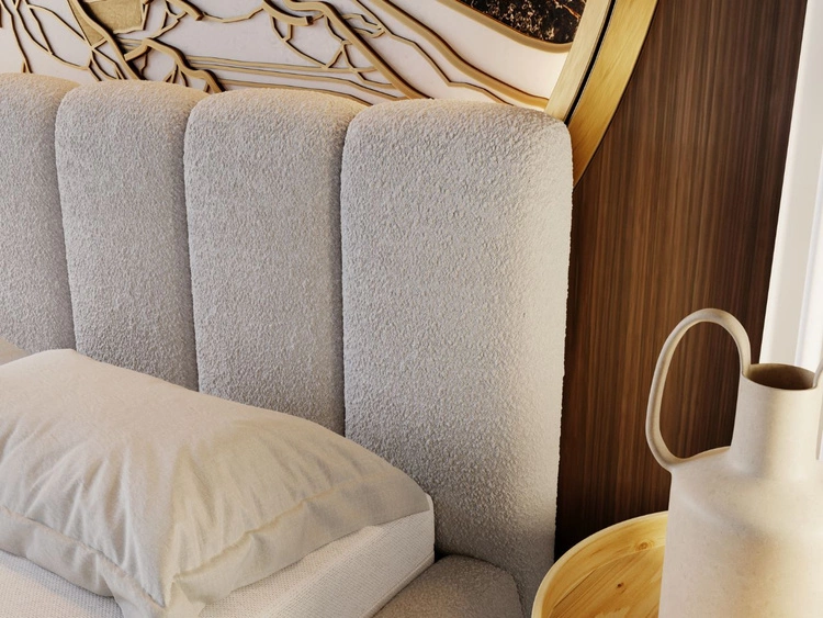 Polsterbett ohne Bettkasten mit Lattenrost 140x200 Cloud aus Bouclé-Stoff Hellgrau