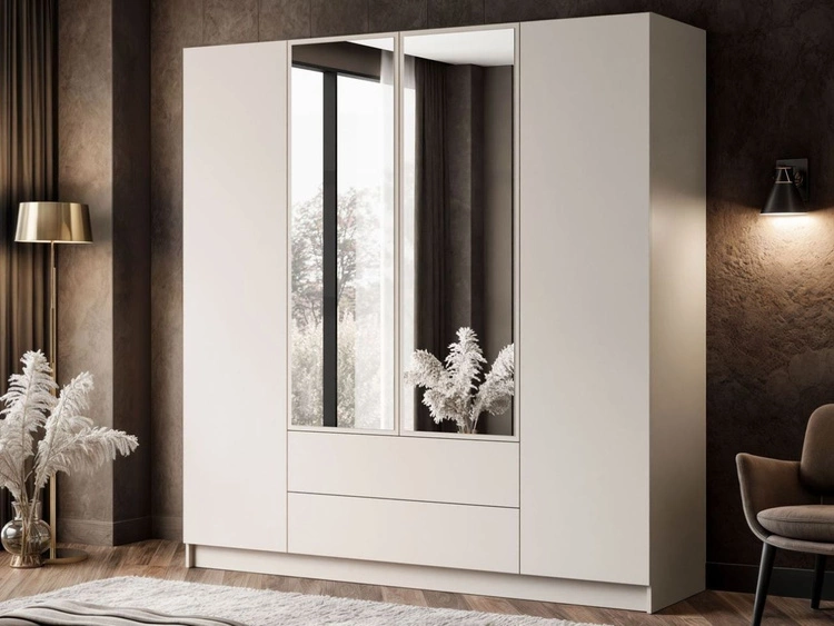 Viertüriger Kleiderschrank mit Drehtüren, Schubladen und Spiegeln Ameli Kaschmir