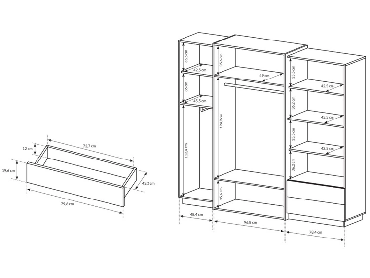 Drehtürenschrank Elegante Morten Weiß, Goldene Craft Eiche