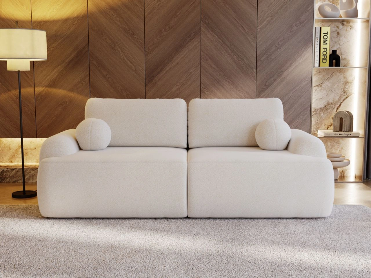 Sofa mit Schlaffunktion und Bettkasten Aurio Creme
