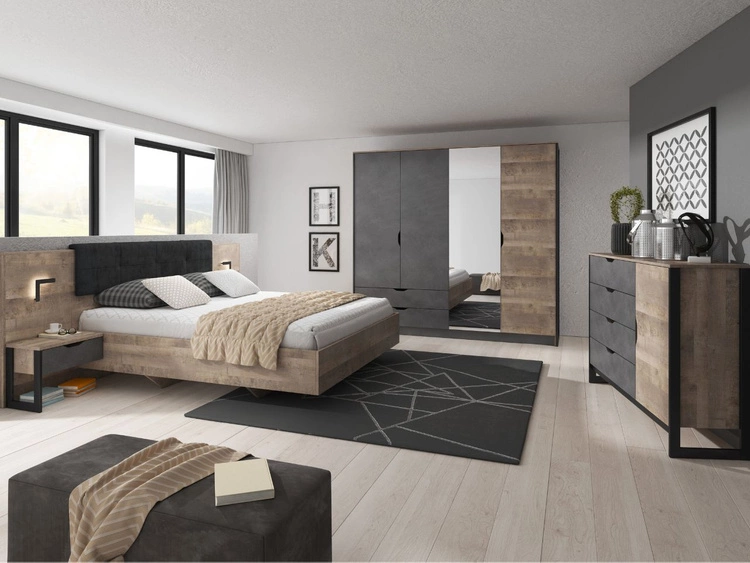 Holzbett mit Nachttischen 160x200 Denis Dunkelbraun