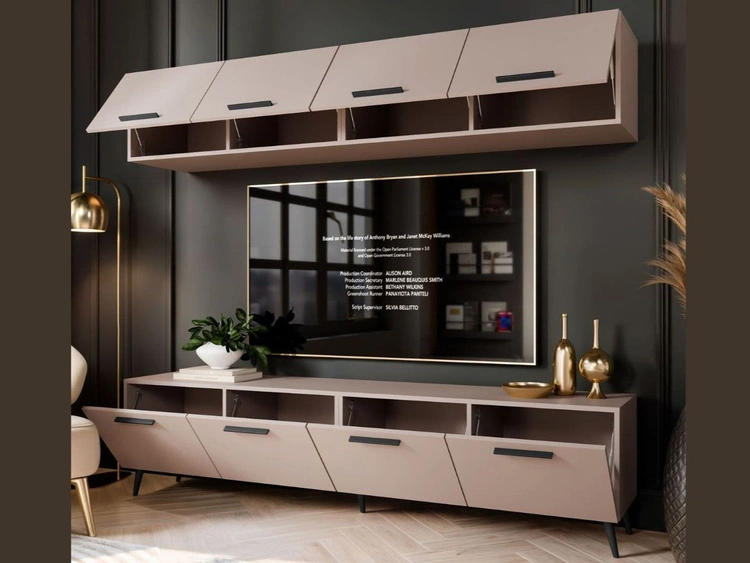 Wohnwand für das Wohnzimmer auf Schwarzen Metallbeinen Noaé Kaschmir