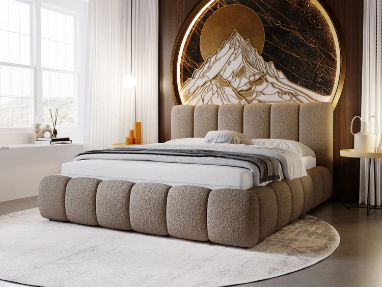 Polsterbett ohne Bettkasten mit Lattenrost 180x200 Cloud aus Bouclé-Stoff Braun