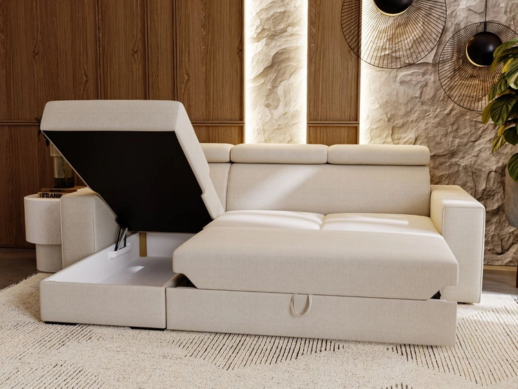 Ecksofa L-Form mit Schlaffunktion und Bettkasten Scala Schwarz