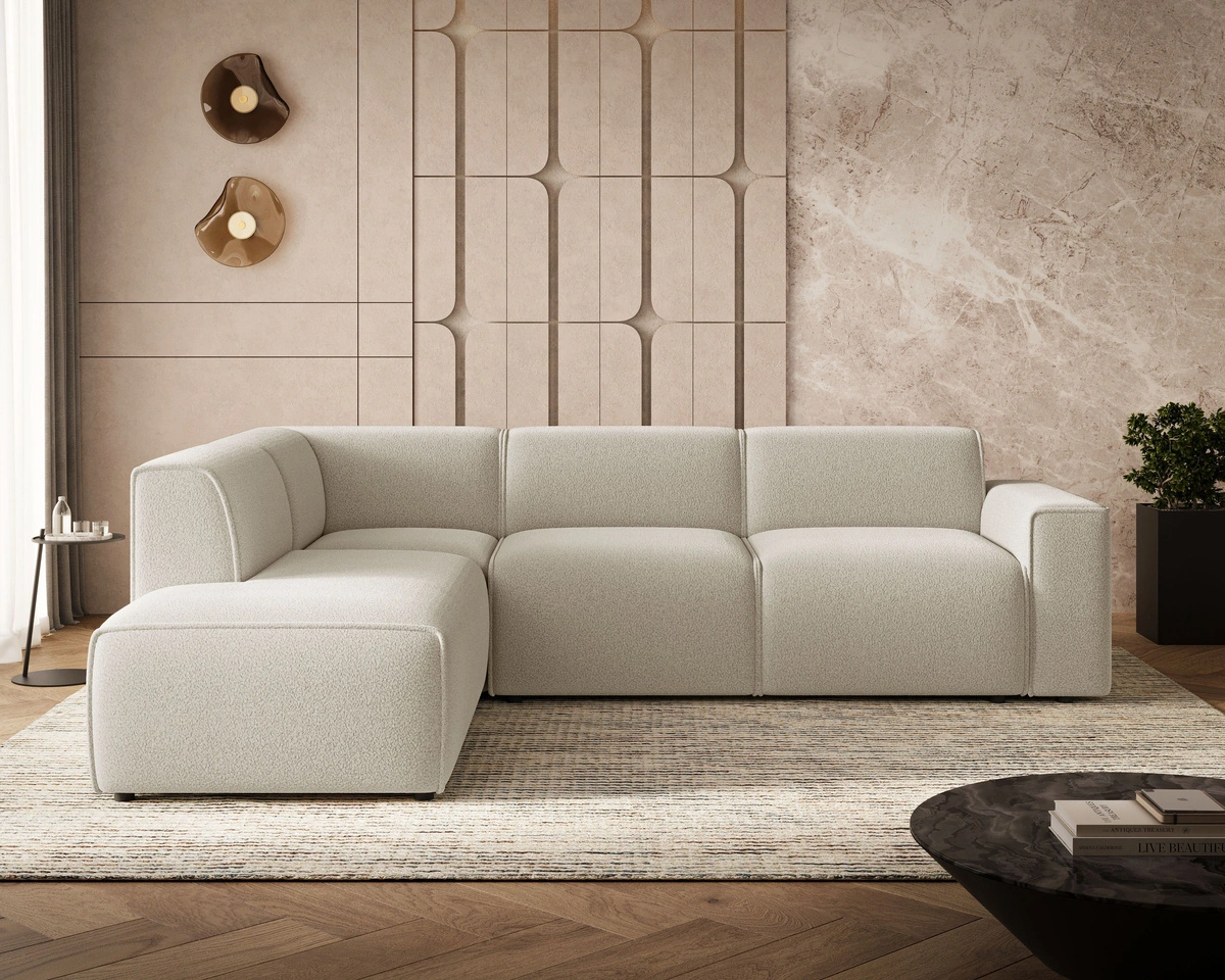 Ecksofa L-Form Links Eluno Bouclé-Stoff Beige