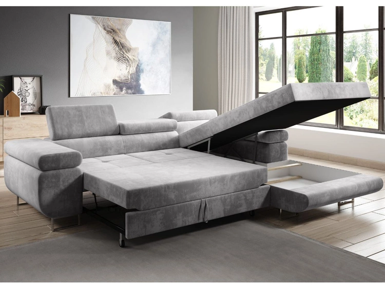 Ecksofa L-Form Rechts mit Schlaffunktion und Bettkasten Solam Gelb