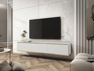 TV-Lowboard Hänge mit Türen 175 cm Diolo Weiß mit geriffelter Vorderseit