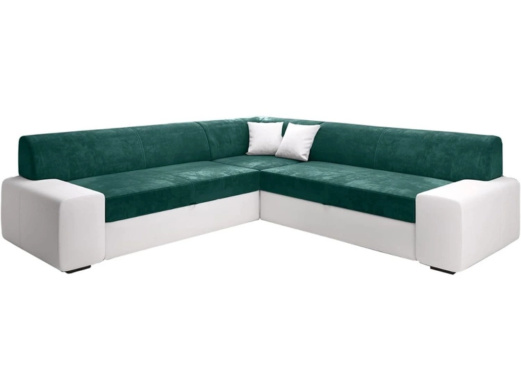 Ecksofa L-Form Links mit Schlaffunktion und Bettkasten Fresto Maxi Dunkelgrün, Weiß