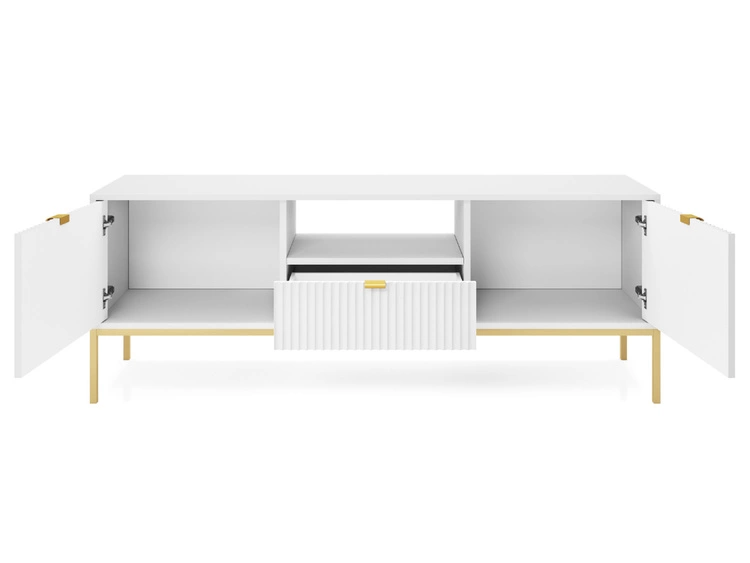 TV-Lowboard mit Schublade und Türen Amber Weiß, Gold Frame