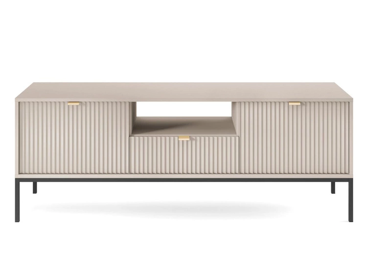 TV-Lowboard mit Schublade und Türen Amber Kaschmir auf schwarzen Beinen