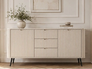 Kommode mit Türen und Schubladen Viva Beige auf Schwarzen Beinen