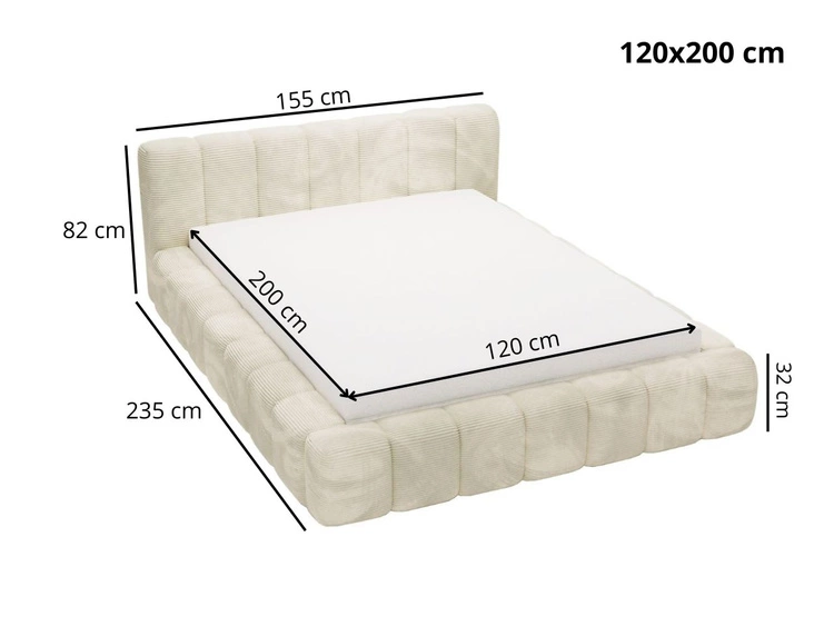 Polsterbett mit Bettkasten und Lattenrost 120x200 Ibiza Beige