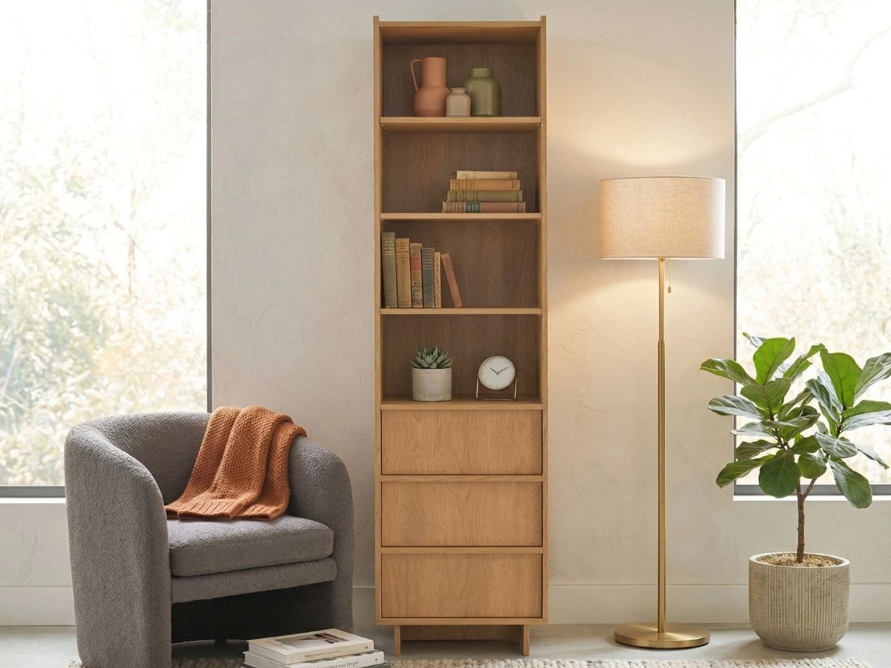 Bücherregal mit Schubladen Azumi Karamell Eiche