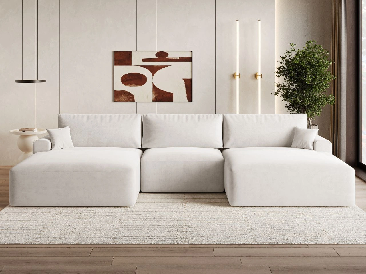 Wohnlandschaft mit Schlaffunktion und Bettkasten Serene Hellbeige