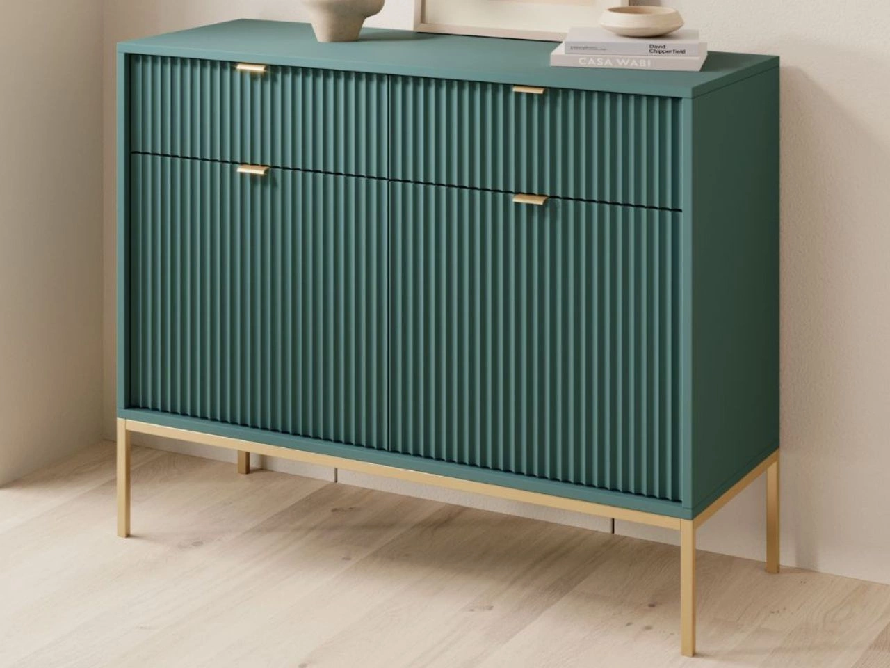 Kommode mit Türen und Schubladen Amber Grün, Gold Frame