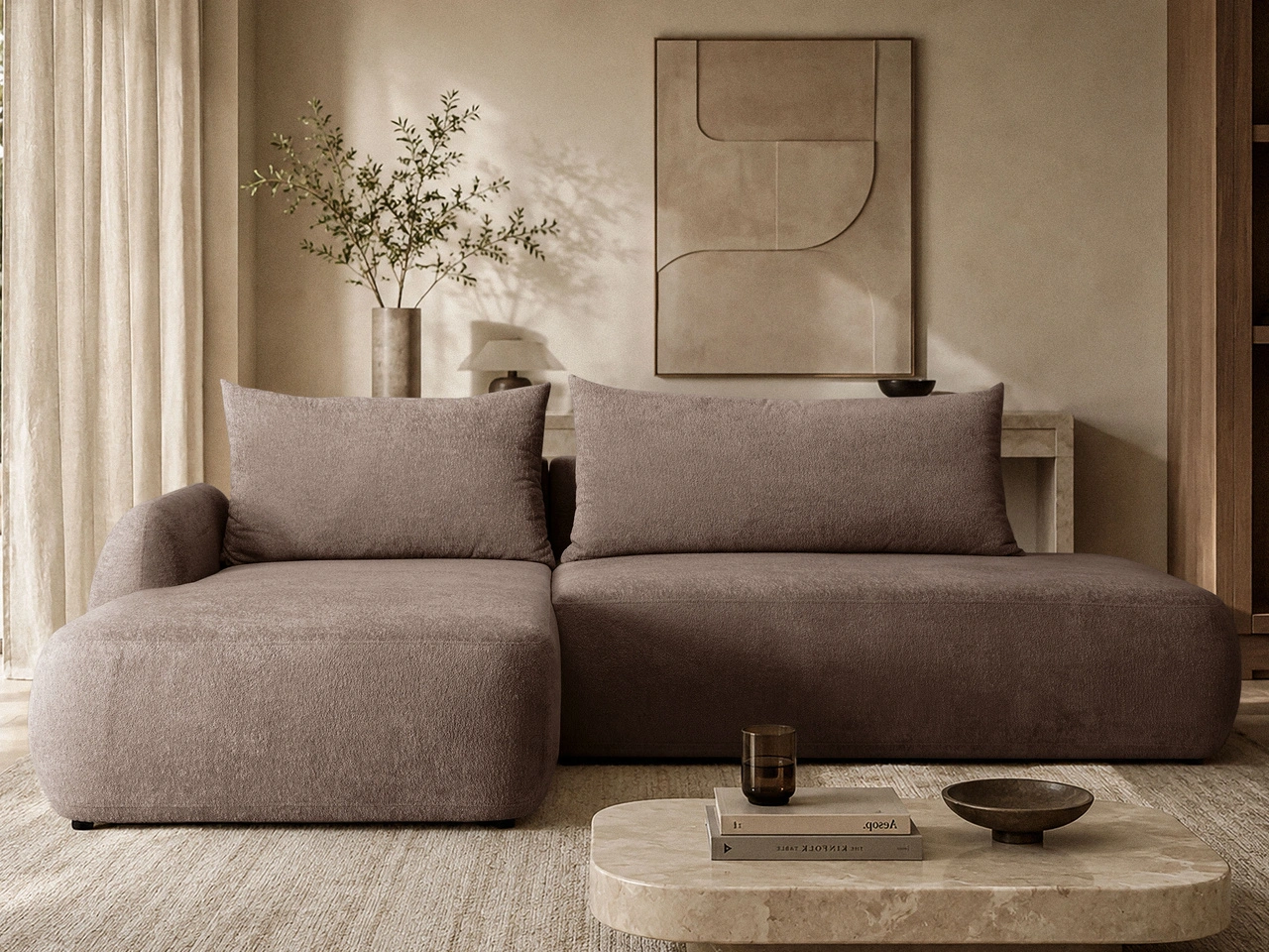 Ecksofa L-Form mit Schlaffunktion und Bettkasten Velis Braun