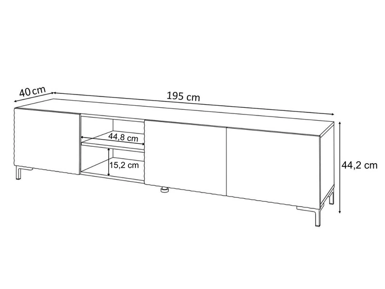 TV-Schrank mit schwarzen Kunststoffbeinen und 3D-gefrästen Fronten Celiane Weiß Glanz