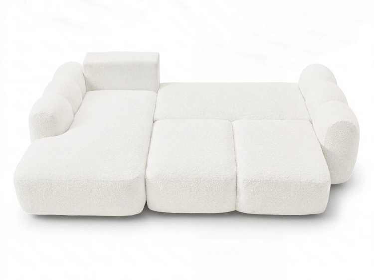 Ecksofa L-Form mit Schlaffunktion und Bettkasten Avelin Links Creme