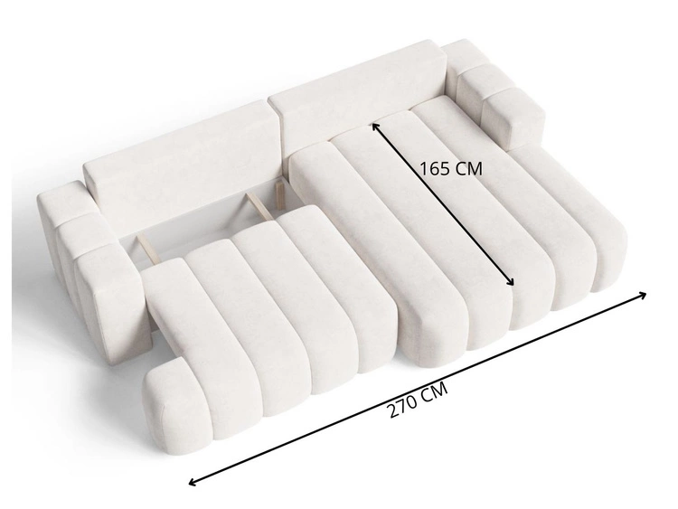 Ecksofa L-Form Rechts mit Schlaffunktion und Bettkasten Caleo Hellgrau
