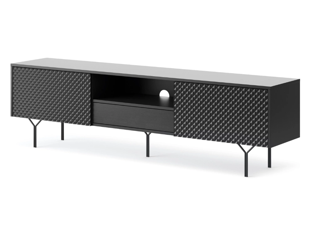 Ravi TV-Schrank 180 cm, Schwarz, mit Metallbeinen