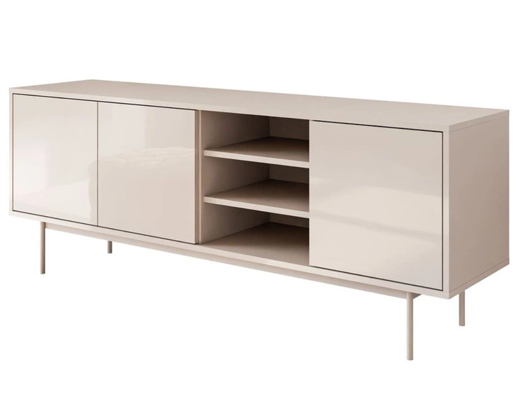 TV-Lowboard im Glamour-Stil mit Türen auf kaschmirfarbenen Füßen Vivance, Kaschmir Hochglanz