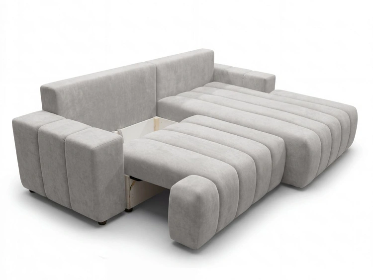 Ecksofa L-Form Rechts mit Schlaffunktion und Bettkasten Caleo Hellgrau
