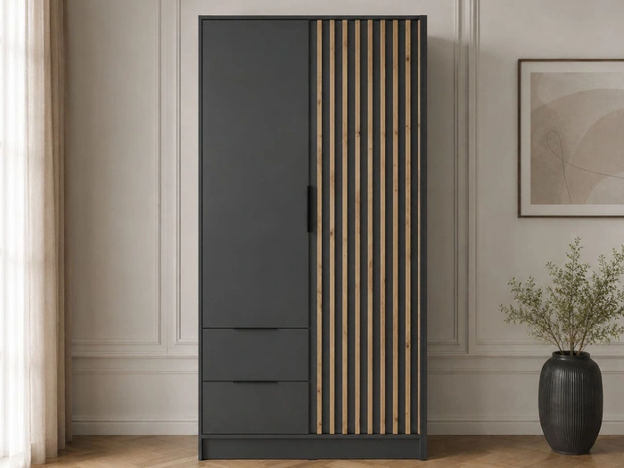 Kleiderschrank 105 cm Macron Graphit, Artisan Eiche