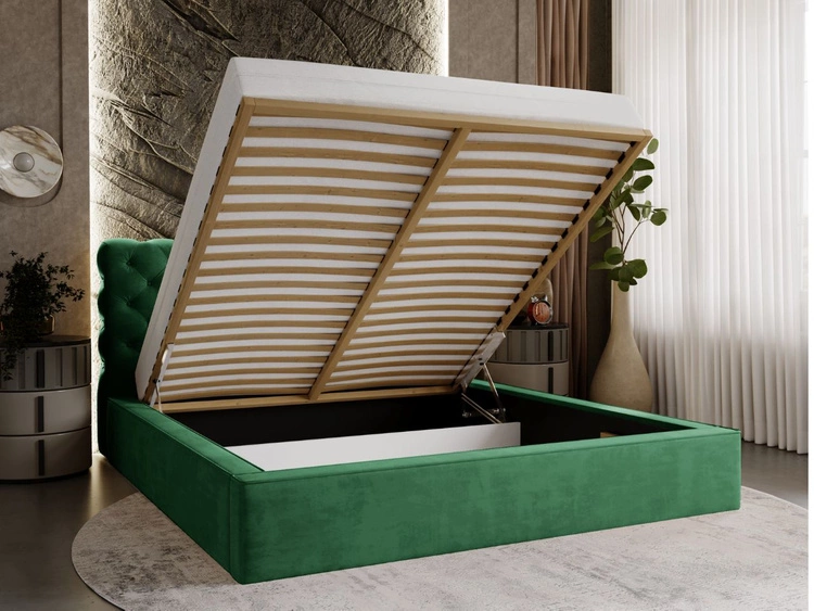 Polsterbett mit Bettkasten und Lattenrost 140x200 Apollo Grün
