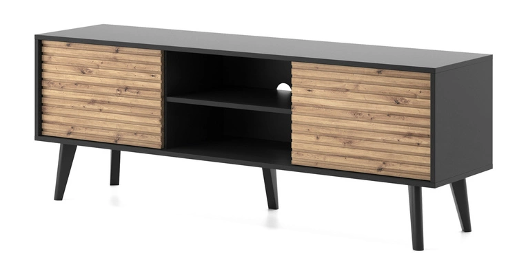 Zweitüriger RTV-Schrank Astro 154 cm Schwarz/Eiche artisan