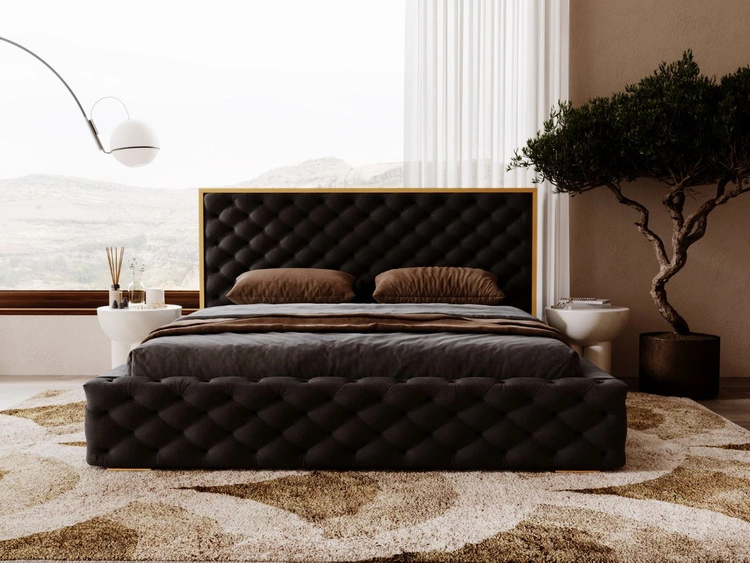 Polsterbett mit Bettkasten und Lattenrost 140x200 Wave Schwarz