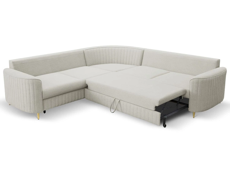 Ecksofa L-Form Rechts mit Schlaffunktion und Bettkasten Limon Hellgrau