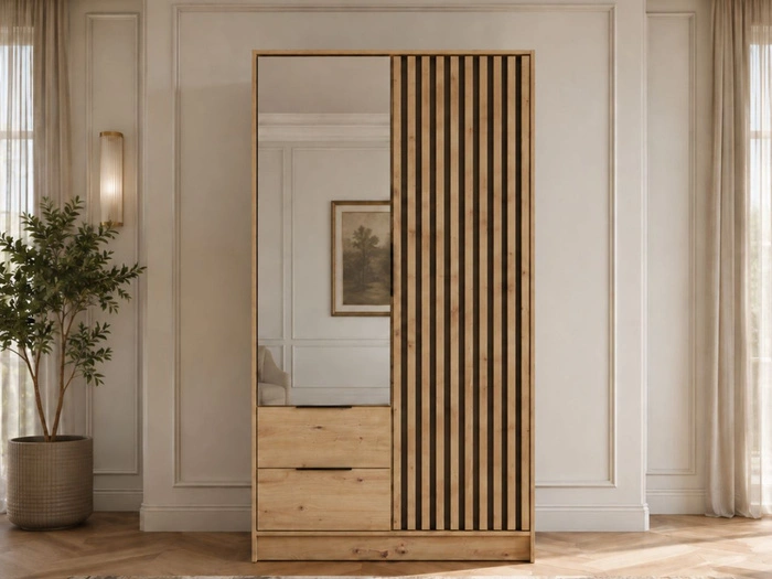 Kleiderschrank mit Spiegel 105 cm Macron Artisan Eiche, Schwarz