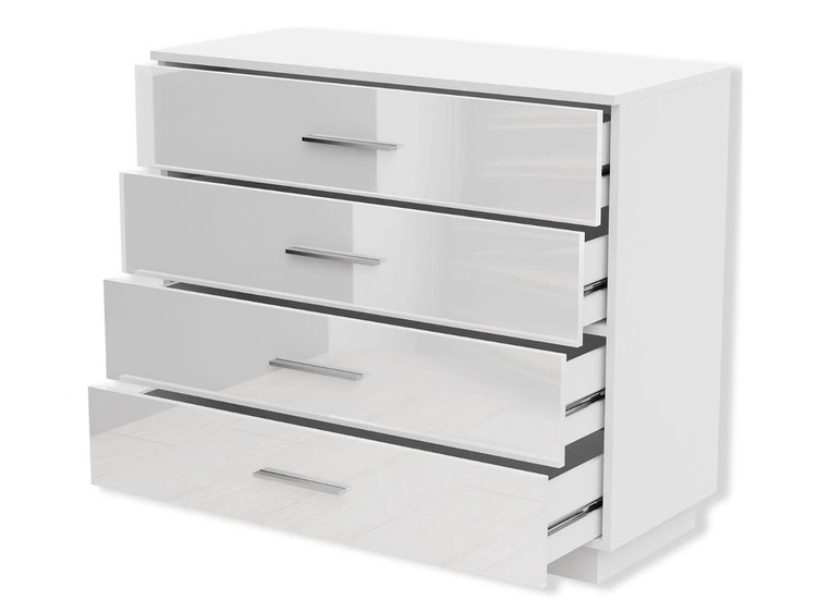 Kommode mit vier Schubladen und LED-Beleuchtung Nuveo Weiß Hochglanz