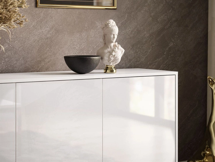 Drehtür-Kommode 154 cm im Glamour-Stil auf weißem Gestell Vivance Weiß Hochglanz