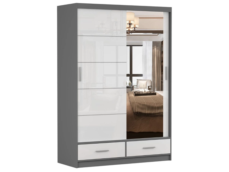 Kleiderschrank mit Spiegel 150 cm Fiore Grau, Weiß