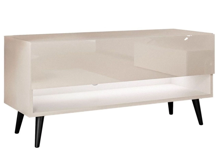 TV-Schrank 90 cm mit LED-Beleuchtung und schwarzen Beinen Aurelie Kaschmir Hochglanz