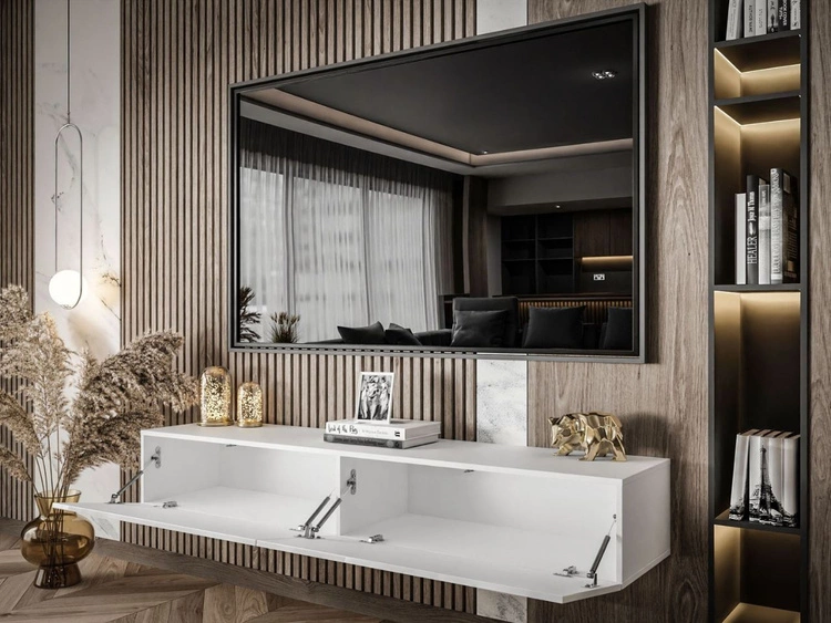 Hängendes TV-Lowboard mit zwei Türen 175 cm mit LED-Beleuchtung Sorelle Weiß Hochglanz