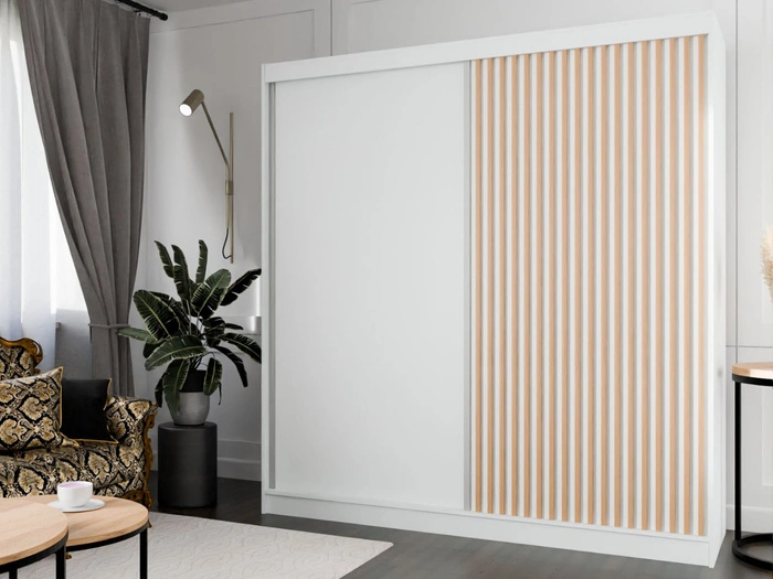 Schiebetürenschrank mit Lamellen 200 cm Loreto Weiß