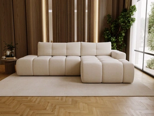 Ecksofa L-Form Rechts mit Schlaffunktion und Bettkasten Montero Creme