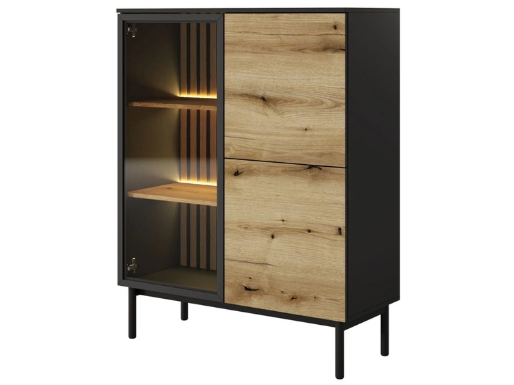 Vitrinenschrank Loara 125 cm Eiche Evoke, Schwarz