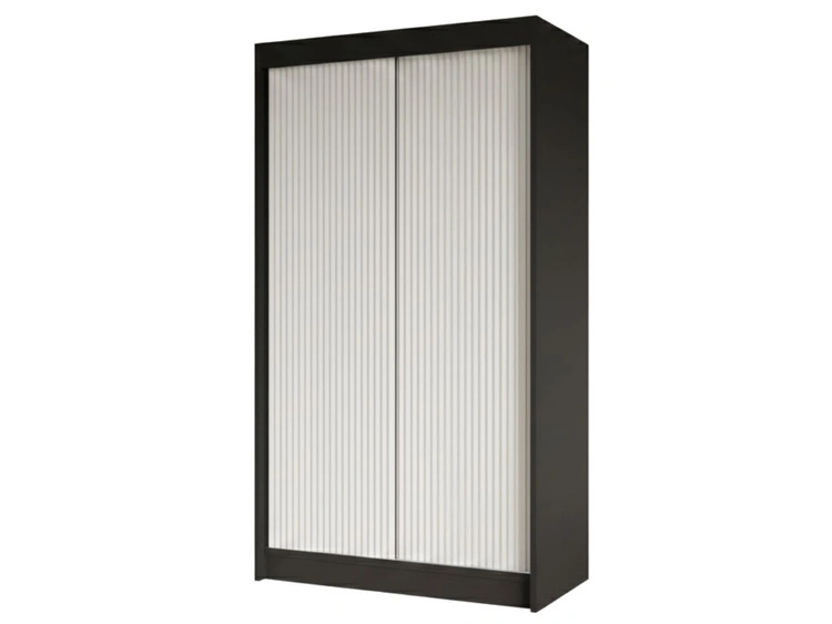 Schiebetürenschrank mit geriffelter Front 120 cm Fano Schwarz, Weiß