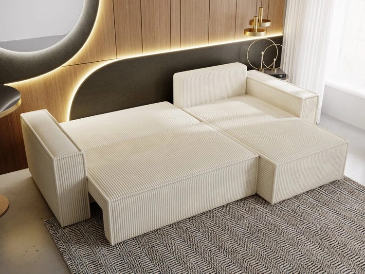 Ecksofa L-Form mit Schlaffunktion und Bettkasten Prato XL Beige