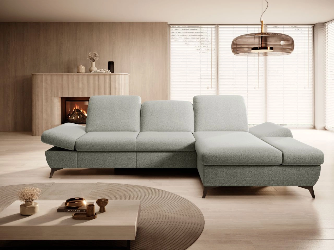 Ecksofa L-Form Rechts mit Schlaffunktion und Bettkasten Hannover Hellgrau