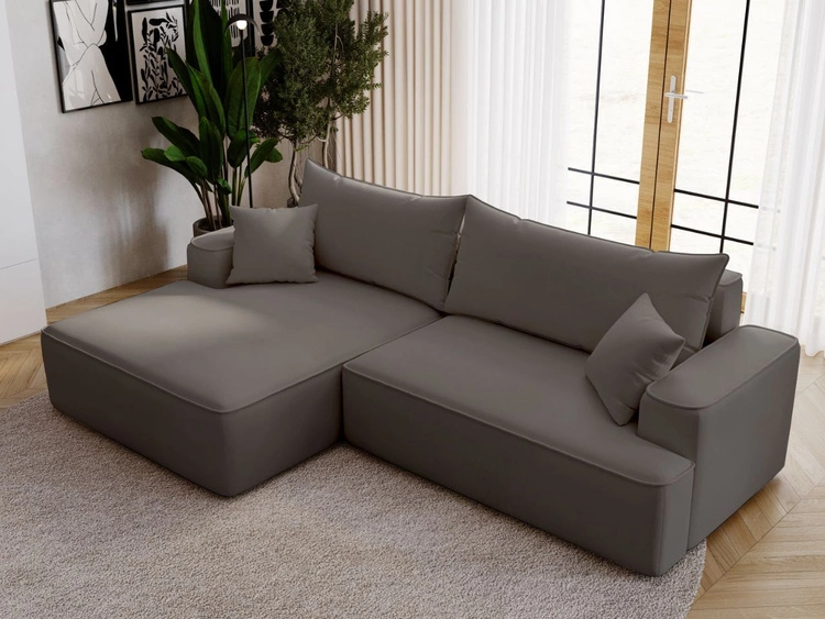 Ecksofa L-Form Links mit Schlaffunktion und Bettkasten California Dunkelgrau