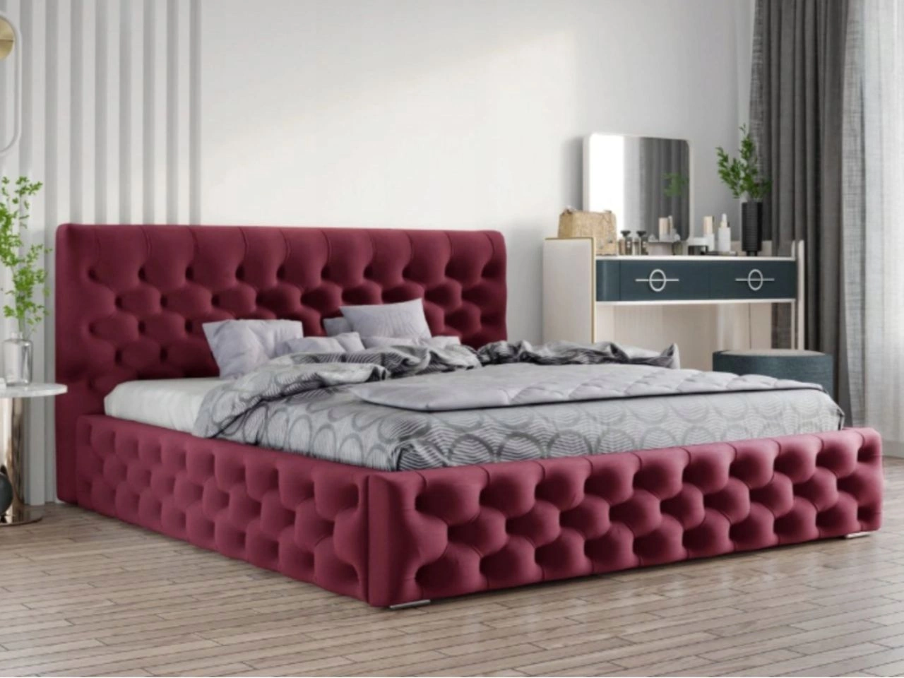 Polsterbett mit Bettkasten und Lattenrost 180x200 Velutto Rot