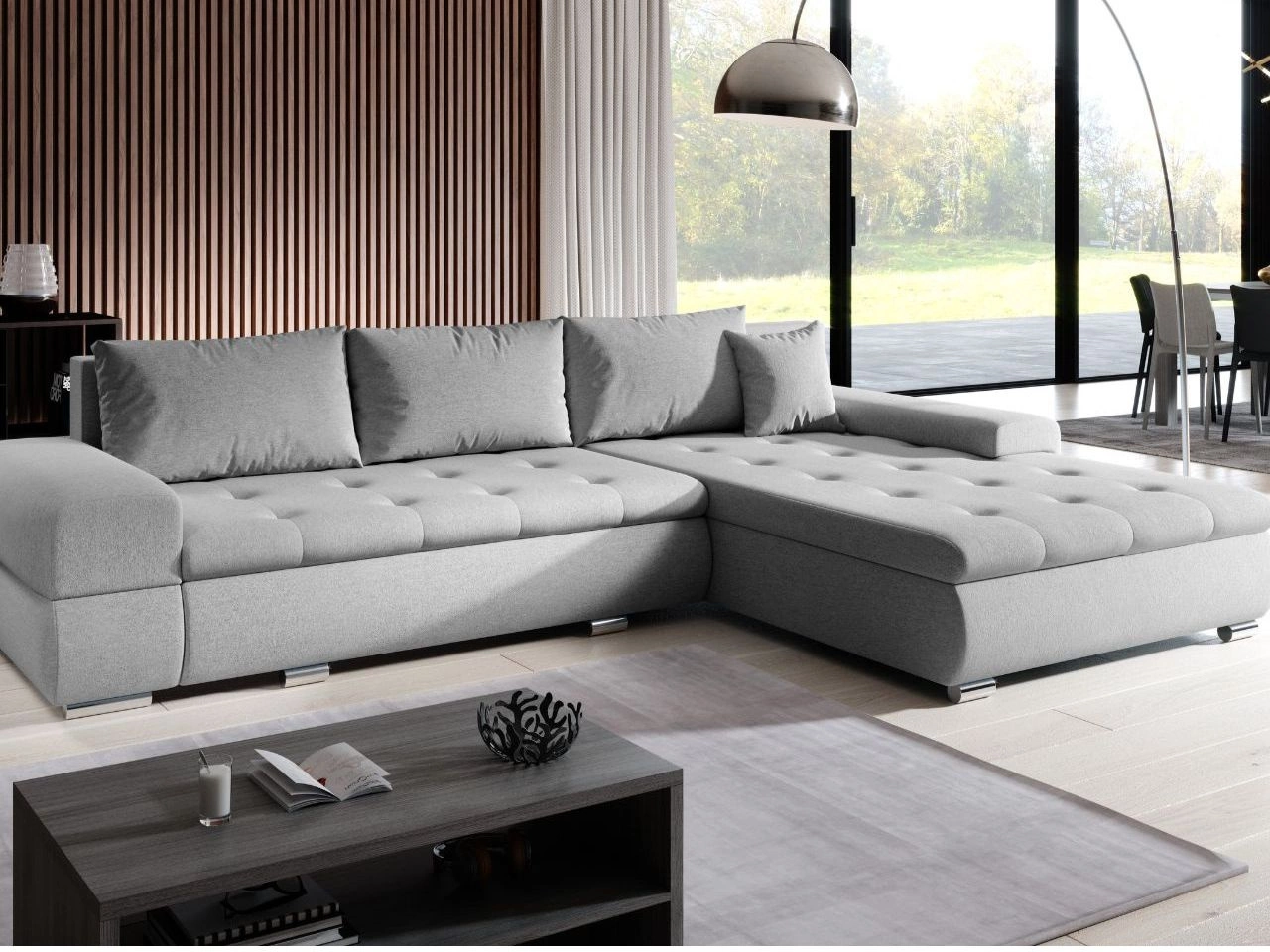 Ecksofa L-Form mit Schlaffunktion und Bettkasten Sonia Grau