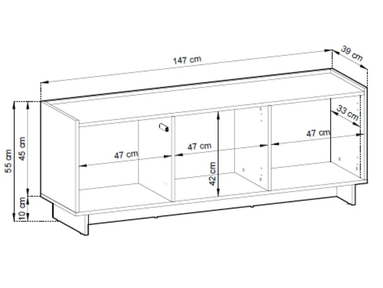 Dreitüriges TV-Lowboard 147 cm für Wohnzimmer Azumi Karamell Eiche