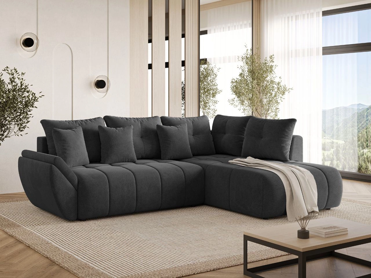 Ecksofa L-Form mit Schlaffunktion und Bettkasten Genoa Anthrazit