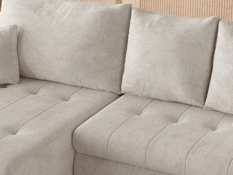 Ecksofa L-Form mit Schlaffunktion und Bettkasten Lino Dunkelbeige
